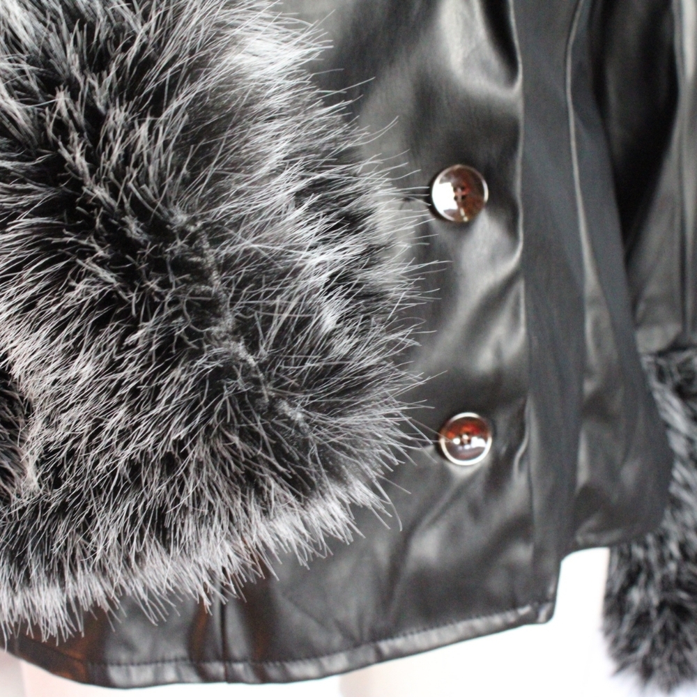 SHEIN Black Pleather Dress Coat (Size Small) - Picture 3 of 6